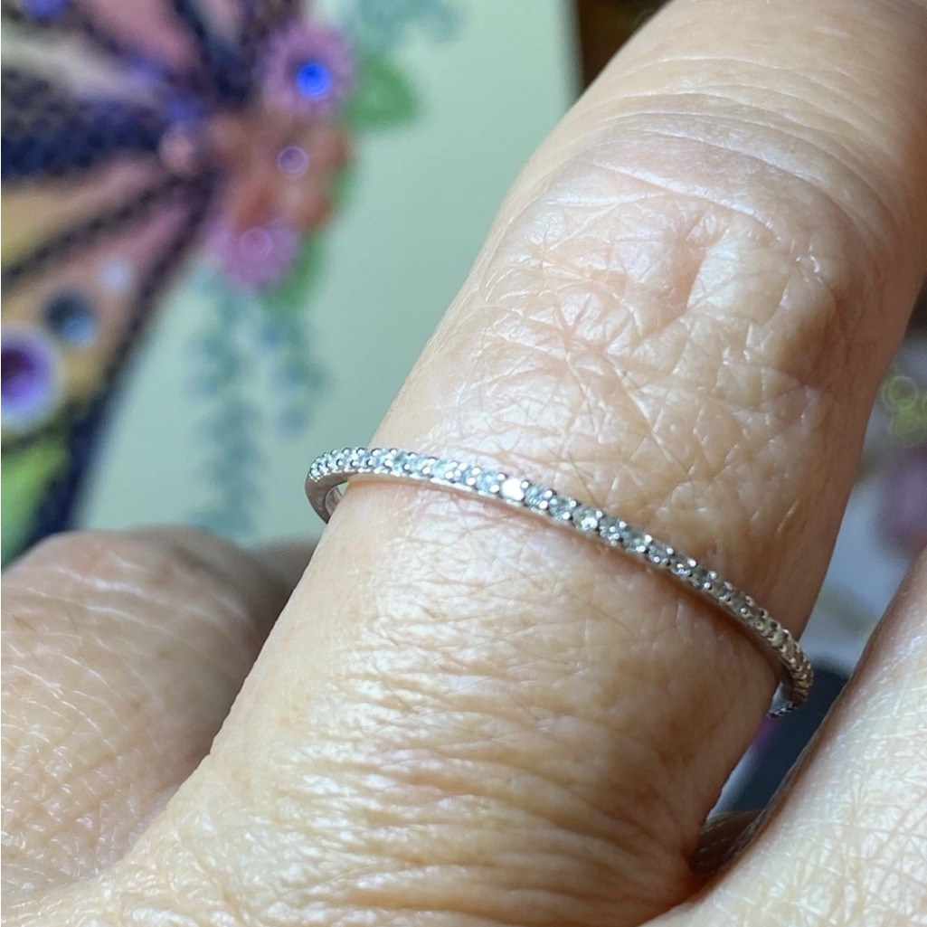 Micro Paved Diamond 14k White Gold Thin Band Ring